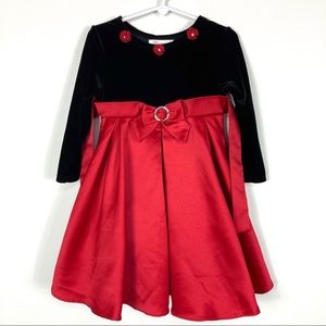 Bonnie Jean Girl's Size 3T Black and Red Long Sleeve Dress w/ Bow